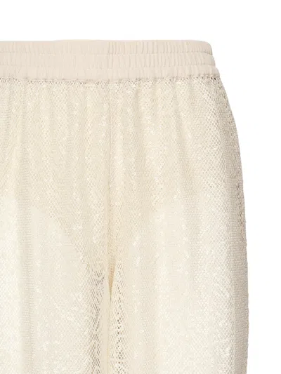Pinko Sequinned Mesh Pants In White