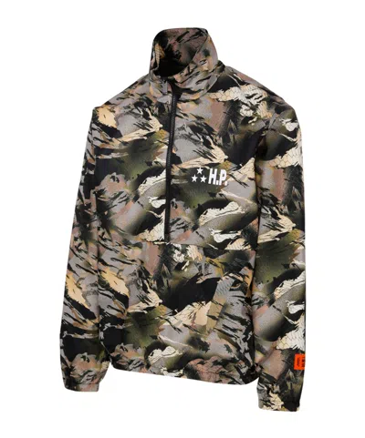 Heron Preston Camouflage Windbreaker With Stand Collar In Brown