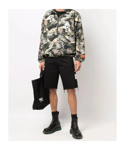Heron Preston Camouflage Windbreaker With Stand Collar In Brown
