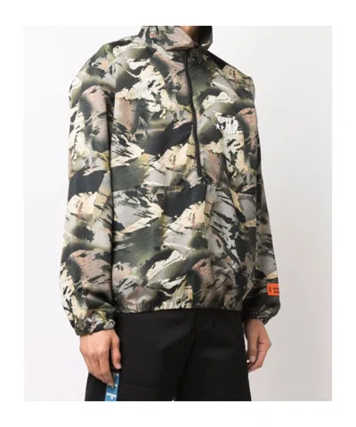 Heron Preston Camouflage Windbreaker With Stand Collar In Brown