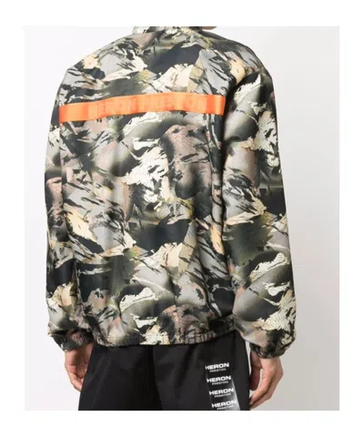 Heron Preston Camouflage Windbreaker With Stand Collar In Brown