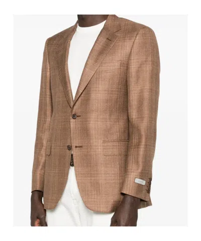 Canali Checked Single-breasted Jacket In Brown