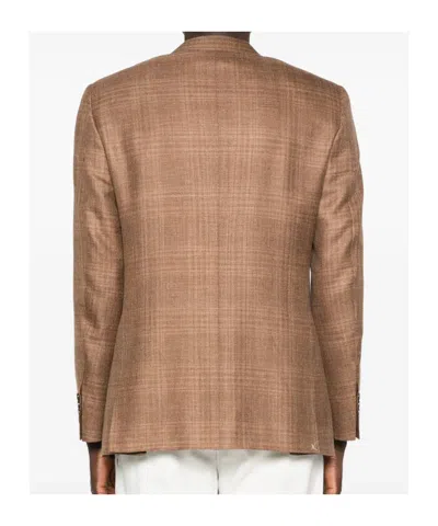 Canali Checked Single-breasted Jacket In Brown