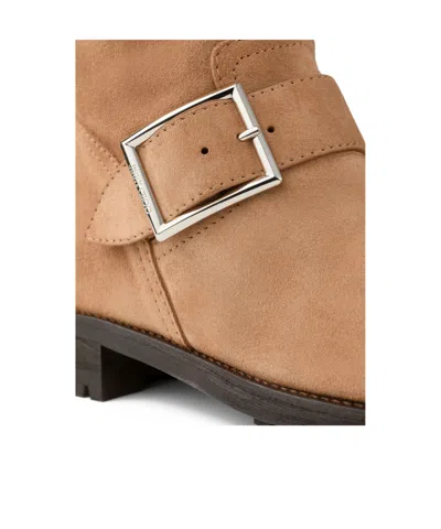 Jimmy Choo Biker Buckled Suede Ankle Boots In Brown