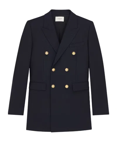 Saint Laurent Double-breasted Virgin Wool Gabardine Jacket In Navy In Black