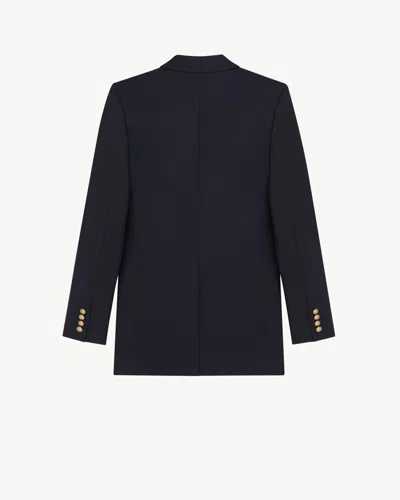 Saint Laurent Double-breasted Virgin Wool Gabardine Jacket In Navy In Black