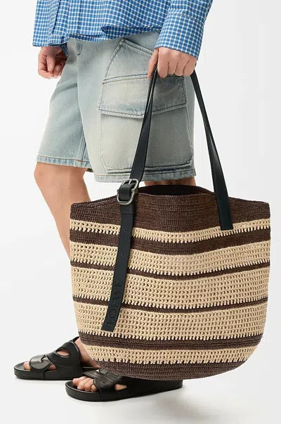 Loewe Loop Basket Striped Shoulder Bag In Purple