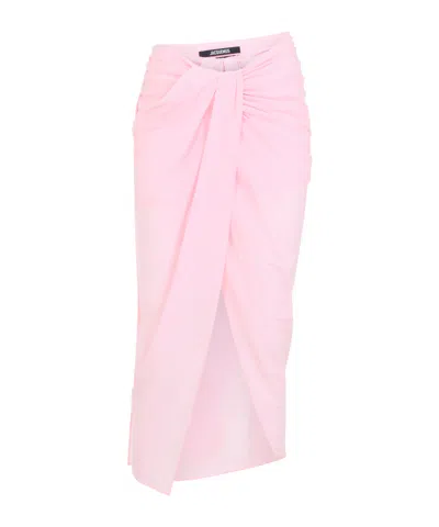Jacquemus High Waist Draped Asymmetric Ruched Skirt In Pink