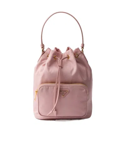 Prada Re-nylon Triangle-logo Drawstring Bucket Bag In Pink