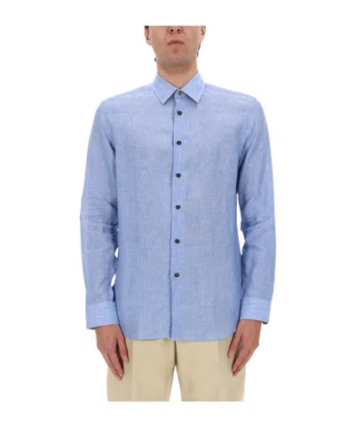 Paul Smith Tailored Fit Linen Classic Shirt In Blue