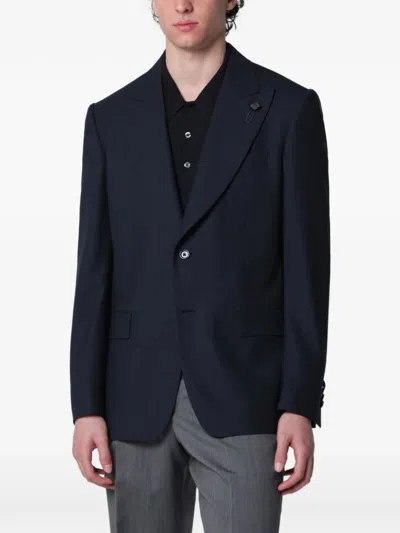 Lardini Tailored Cardigan In Pure Virgin Wool With Classic Lapel In Black