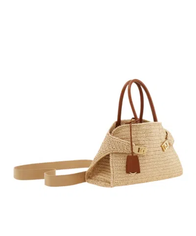 Ferragamo Medium Raffia Hug Handbag In Nude