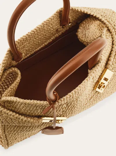 Ferragamo Medium Raffia Hug Handbag In Nude