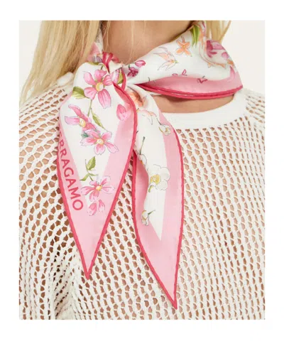 Ferragamo Spring Print Diamond Silk Scarf In Pink