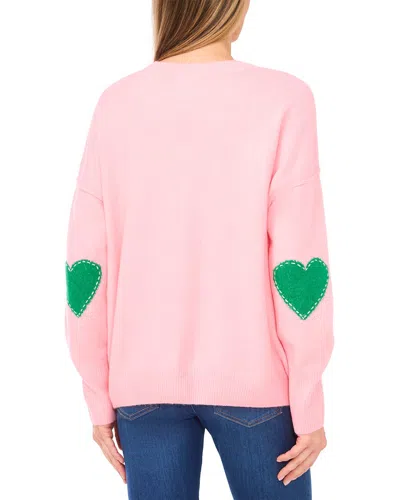 Cece Heart Elbow Patch Crew Pullover In Pink