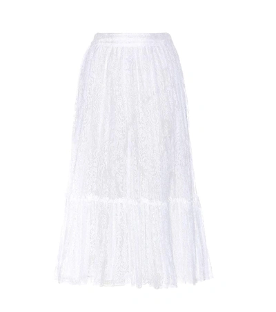 Shop Valentino Lace Cotton-blend Skirt In White