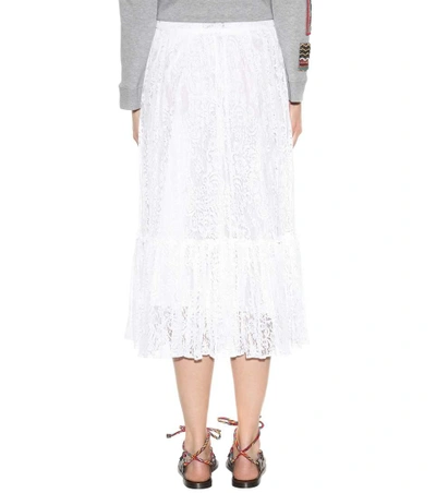 Shop Valentino Lace Cotton-blend Skirt In White