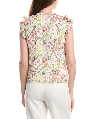 Vince Camuto Split Neck Flutter Sleeve Blouse In Multi