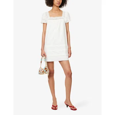 Reformation Joliette Eyelet Trim Puff Sleeve Minidress In White
