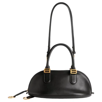Balenciaga Mini Leather Bolero B Logo Zip Fastening Top Handle With Ring Detail In Black