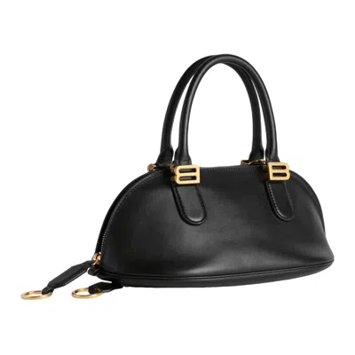Balenciaga Mini Leather Bolero B Logo Zip Fastening Top Handle With Ring Detail In Black
