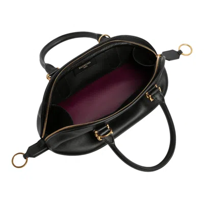 Balenciaga Mini Leather Bolero B Logo Zip Fastening Top Handle With Ring Detail In Black