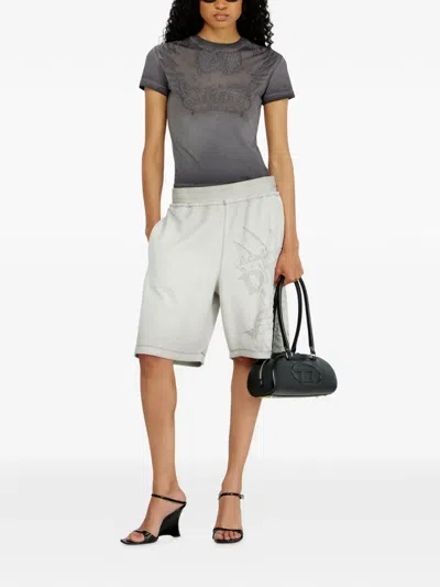 Diesel Dévoré-phoenix Cover-stitched Cotton T-shirt In Gray