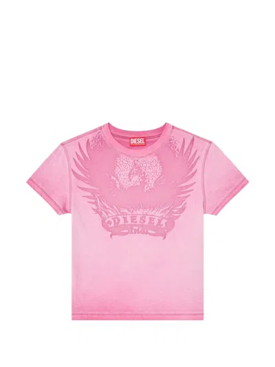 Diesel Slim T-shirt With Dévoré Phoenix In Pink