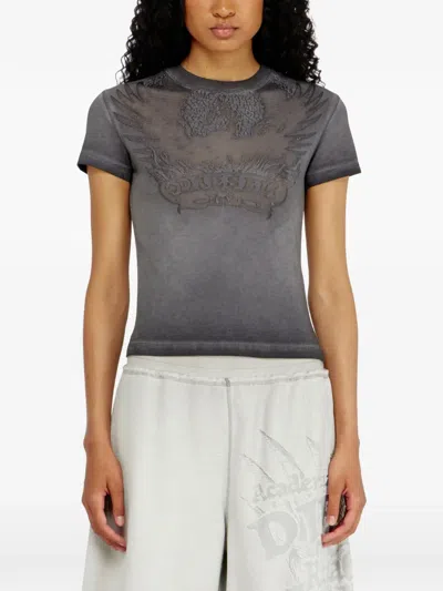 Diesel Dévoré-phoenix Cover-stitched Cotton T-shirt In Gray