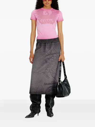 Diesel Slim T-shirt With Dévoré Phoenix In Pink