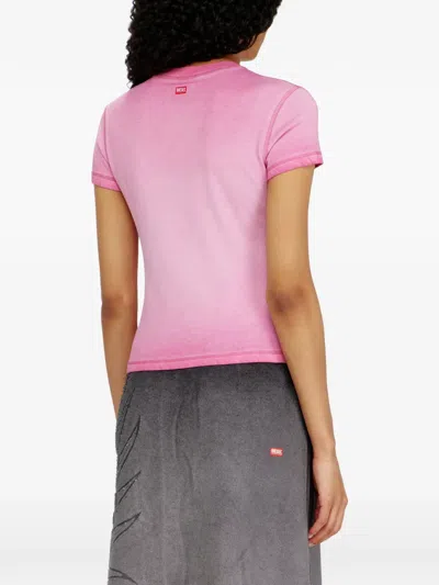 Diesel Slim T-shirt With Dévoré Phoenix In Pink