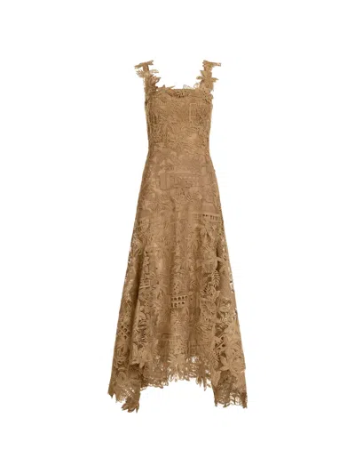 Oscar De La Renta Dominican Republic Toile Guipure Lace Cocktail Dress In Brown