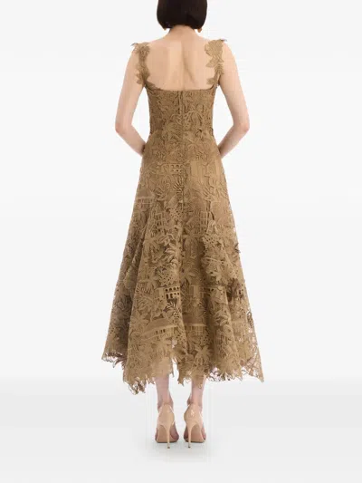 Oscar De La Renta Dominican Republic Toile Guipure Lace Cocktail Dress In Brown