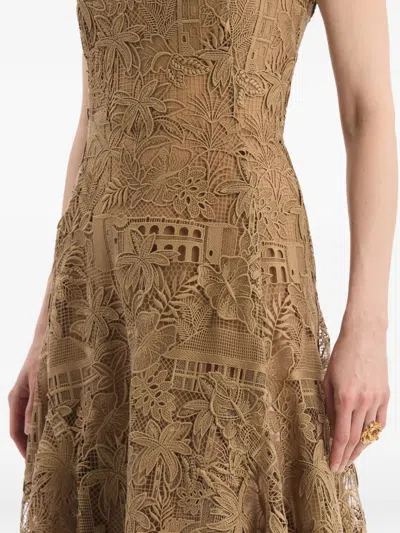 Oscar De La Renta Dominican Republic Toile Guipure Lace Cocktail Dress In Brown