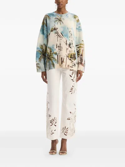 Oscar De La Renta Dominican-landscape Oversized Pullover In Multi