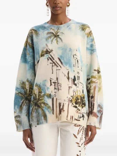 Oscar De La Renta Dominican-landscape Oversized Pullover In Multi
