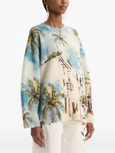 Oscar De La Renta Dominican-landscape Oversized Pullover In Multi