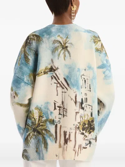 Oscar De La Renta Dominican-landscape Oversized Pullover In Multi