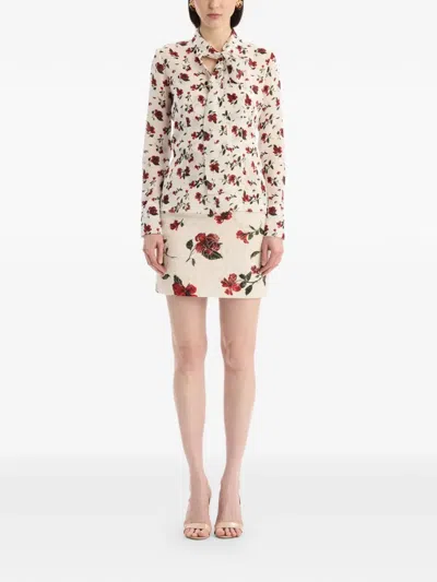 Oscar De La Renta Hibiscus-print Silk Neck-scarf Blouse In Multi