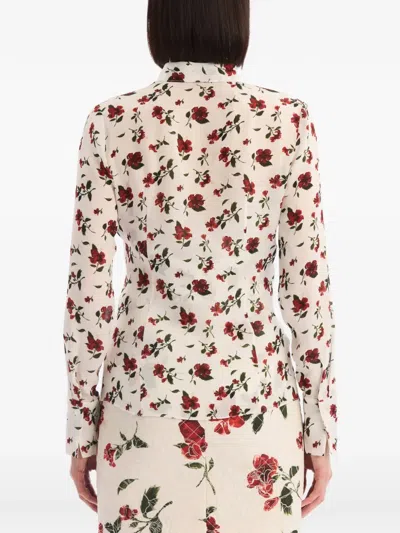 Oscar De La Renta Hibiscus-print Silk Neck-scarf Blouse In Multi