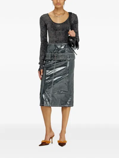 Diesel Open-back Long-sleeve Bodysuit In Gray