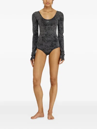 Diesel Open-back Long-sleeve Bodysuit In Gray