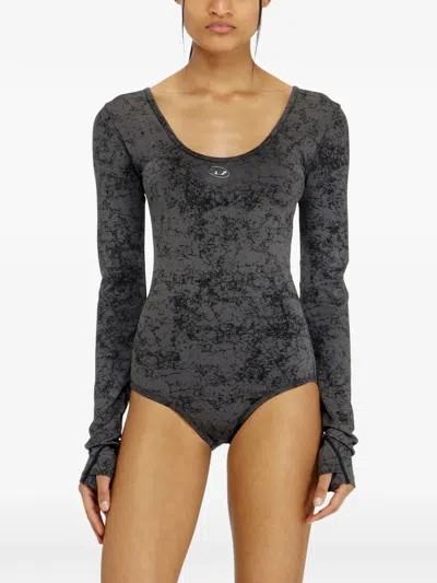 Diesel Open-back Long-sleeve Bodysuit In Gray