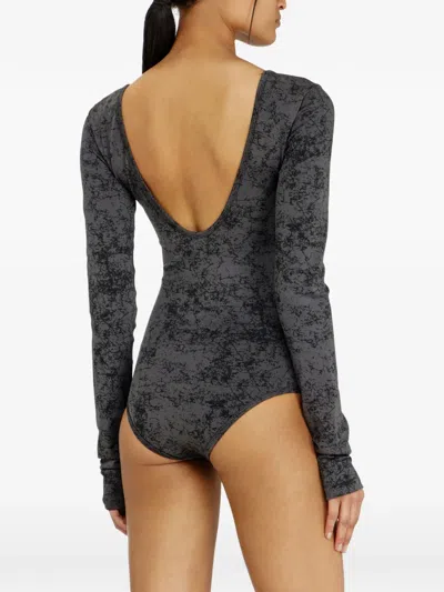 Diesel Open-back Long-sleeve Bodysuit In Gray