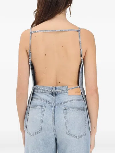 Armani Exchange Backless Flap-pocket Top In Blue