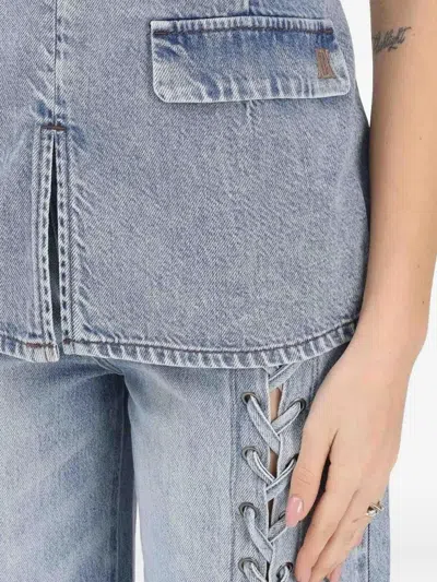 Armani Exchange Backless Flap-pocket Top In Blue