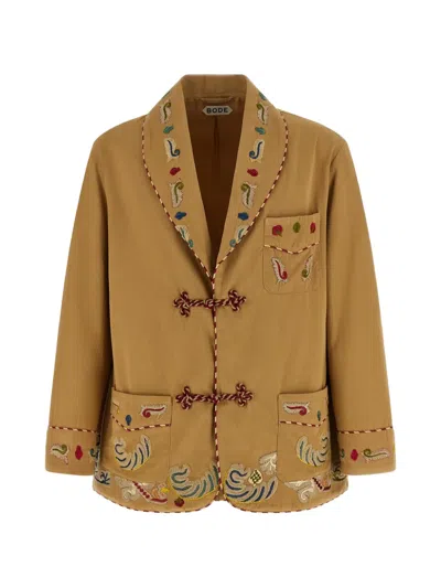 Bode Feather Runner Smoking Embroidered Blazer In Multi