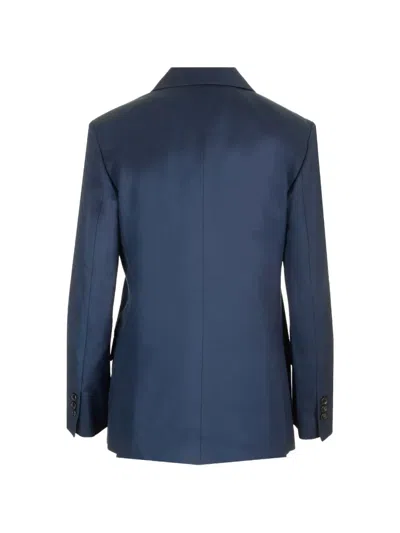 Theory Double-breasted Blazer In Viscose Twill In Nocturne Navy