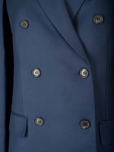Theory Double-breasted Blazer In Viscose Twill In Nocturne Navy