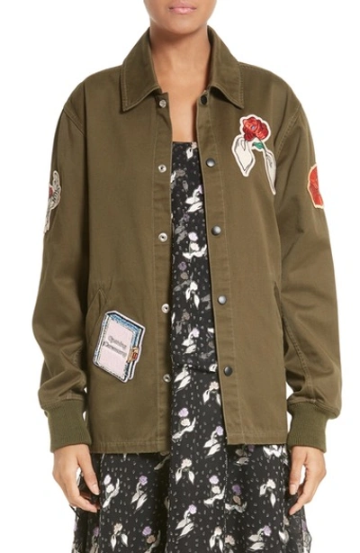 Opening Ceremony Gestures Coach Appliquéd Cotton-canvas Jacket In Army Green
